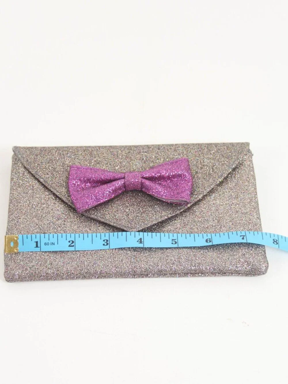 Anthropologie Mrs. Albright Glitter Bow Envelope Clutch Pink Rose NWT